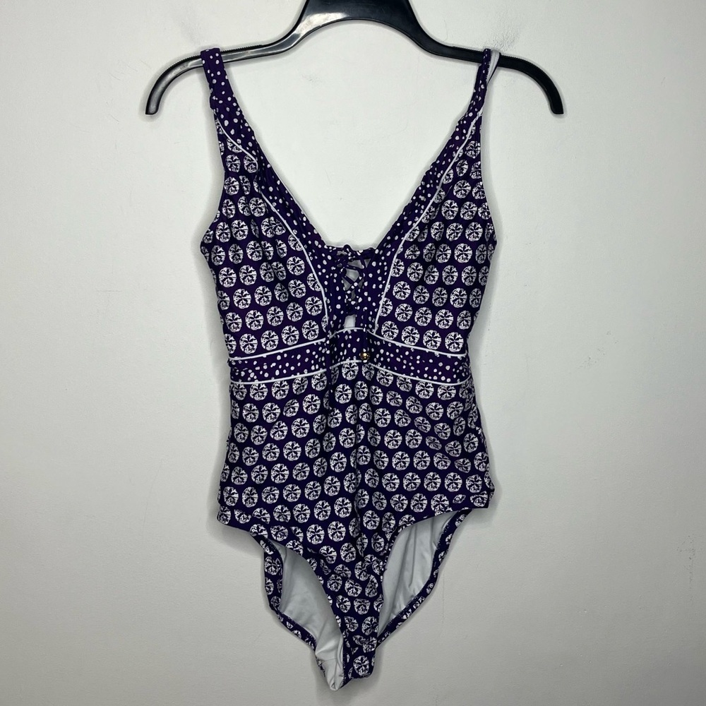 La Blanca purple and white one piece swimsuit size 8